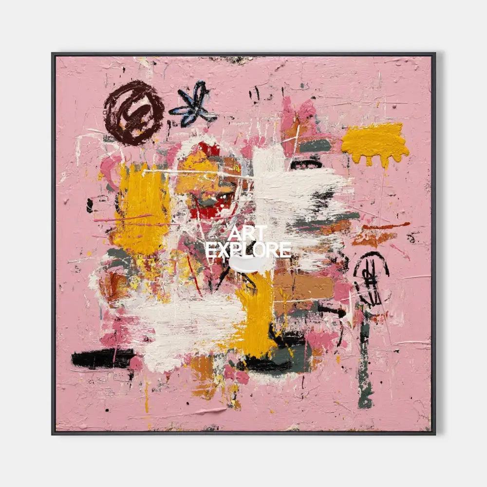 ArtExplore Large Modern Abstract Graffiti Wall Art, Thick Textured Pink Canvas Painting for Bold Home Decor
