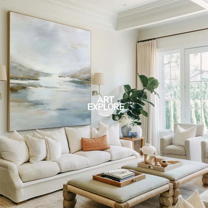 Soft Blue & Neutral Landscape Canvas – Large-Scale Modern Home Wall Art by ArtExplore