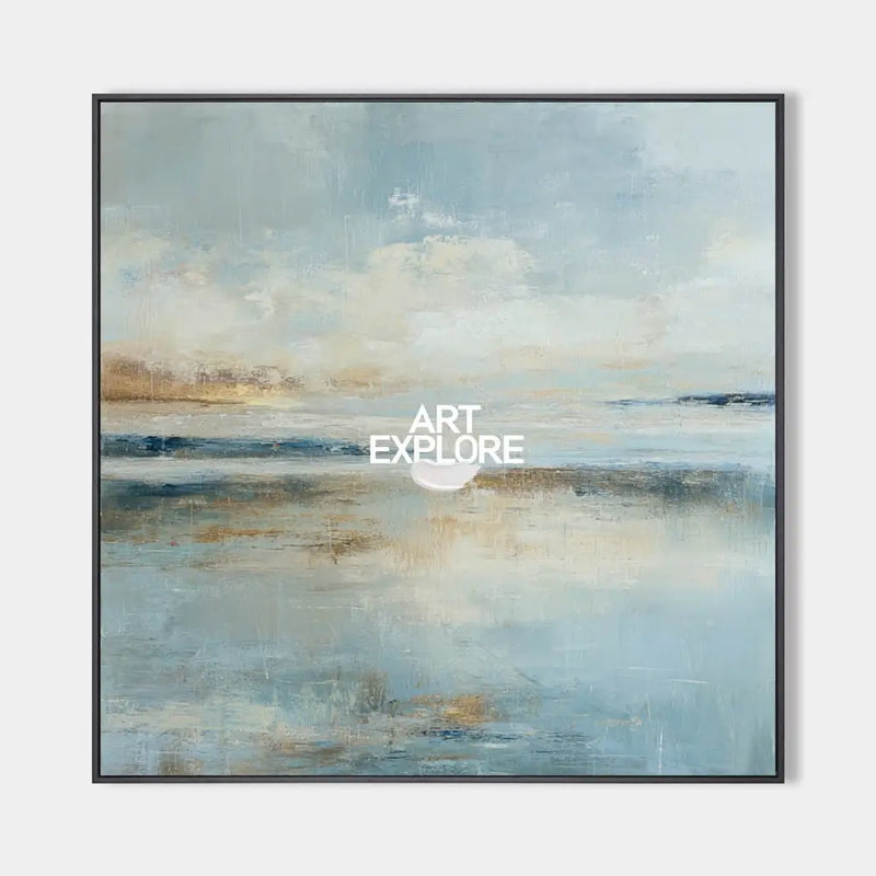 ArtExplore Handmade Minimalist Landscape Canvas Art – Blue Abstract Scenery Wall Decor for Large Living Room or Office