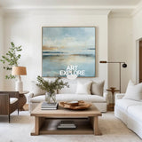 Minimalist Nature-Inspired Abstract Art – Soft Blue Landscape Painting on Canvas, Perfect for Large Wall Spaces