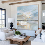 Elegant Coastal Horizon Painting – Minimalist Handmade Wall Art for Bedrooms or Bathrooms