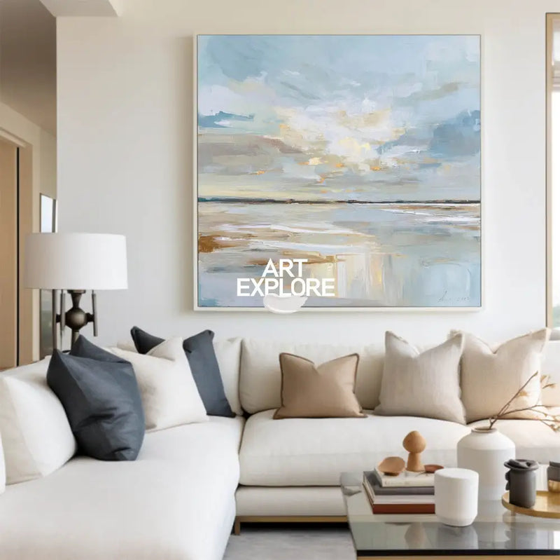 Modern Coastal Landscape Art – Large Handmade Painting for Living Room or Lounge Decor