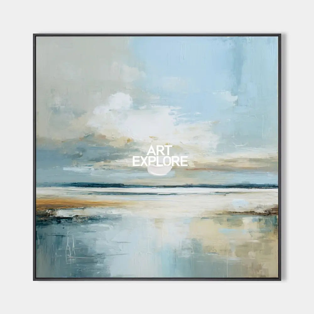 Serene Blue Horizon Handmade Painting – Large Modern Art for Living Room ArtExplor Landscape Wall Art