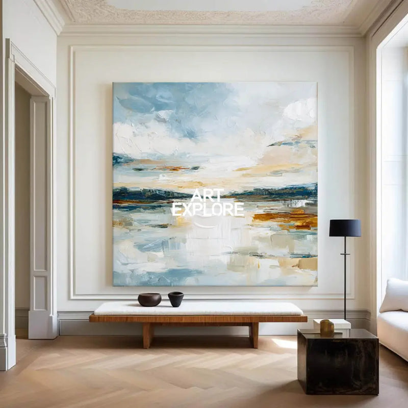 Oversized Modern Landscape Painting – Handmade Textured Canvas Art for Large Wall Decoration