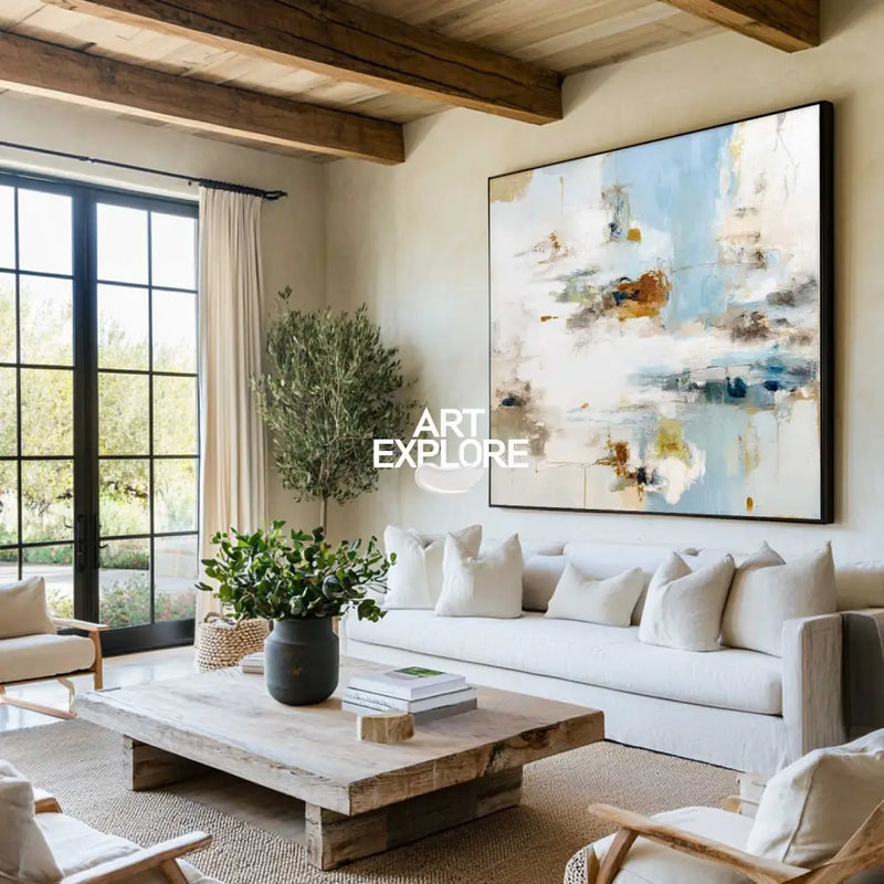 ArtExplore Large Blue Canvas – Minimalist Abstract Painting for Spacious Modern Rooms