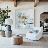 ArtExplore Handmade Modern Blue Landscape Art – Minimalist Textured Wall Decor for Spacious Interiors