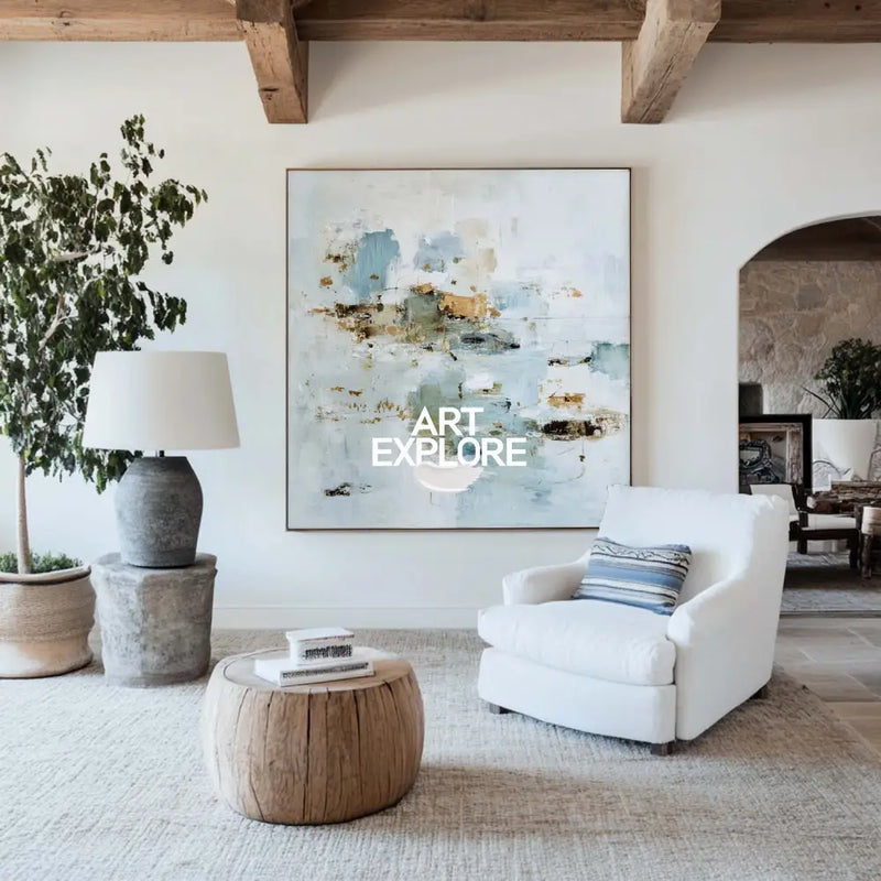 ArtExplore Handmade Modern Blue Landscape Art – Minimalist Textured Wall Decor for Spacious Interiors