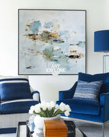 Blue Modern Abstract Oil Painting – Textured Handmade Art for Large Living Rooms, Offices, and Lounges