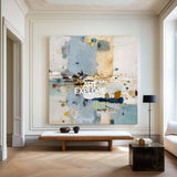 Oversized Abstract Blue Painting with Gold Accents – Perfect for Large Room Décor