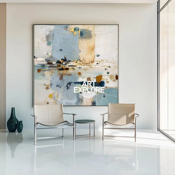 Minimalist Blue Texture Abstract Painting – Oversized Modern Wall Art for Large Spaces