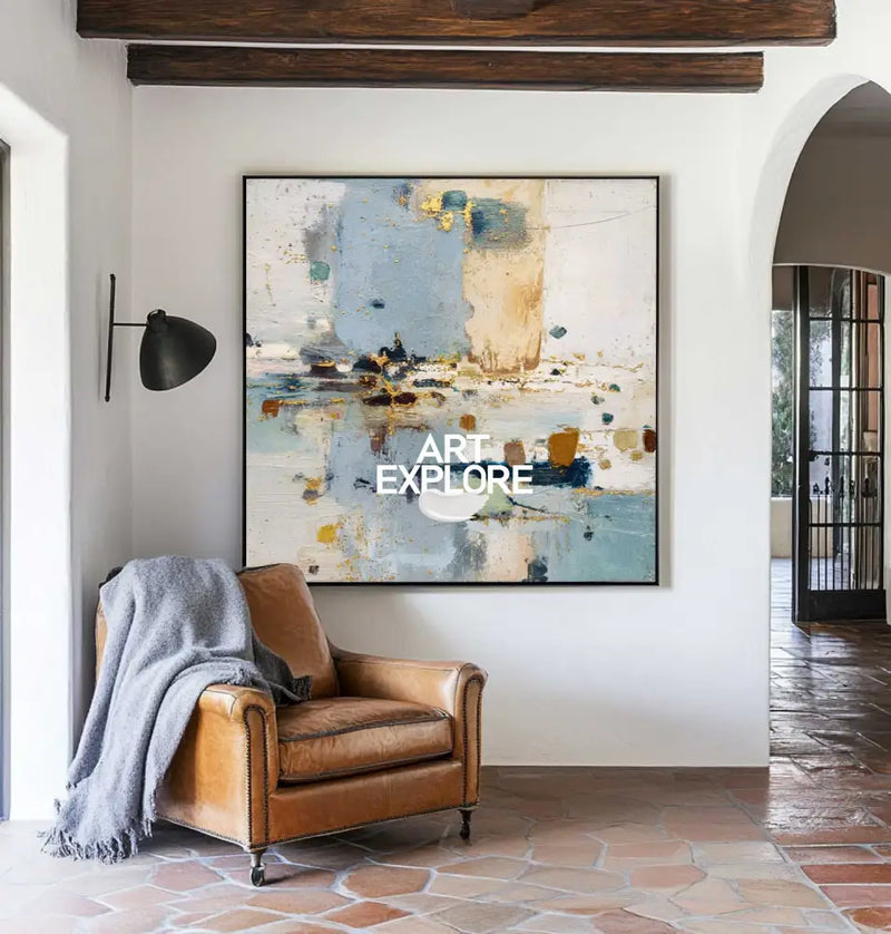 Modern Blue Landscape Artwork – Large Handmade Painting with Texture for Home & Office Walls