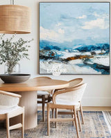 Handmade Blue Sky Landscape Oil Painting – Large Coastal Wall Art for Living Room or Lounge