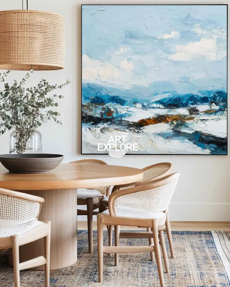 Handmade Blue Sky Landscape Oil Painting – Large Coastal Wall Art for Living Room or Lounge