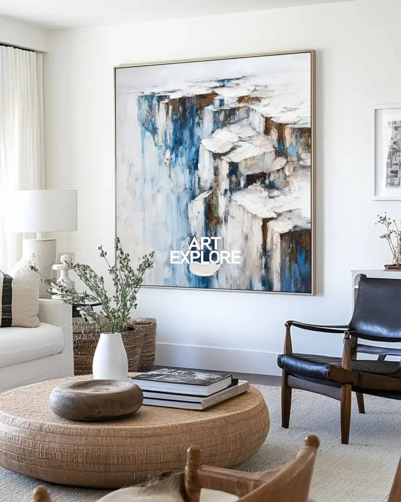 ArtExplore Large Blue Cliff Wall Art – Minimalist Sky Scene for Spacious Interiors