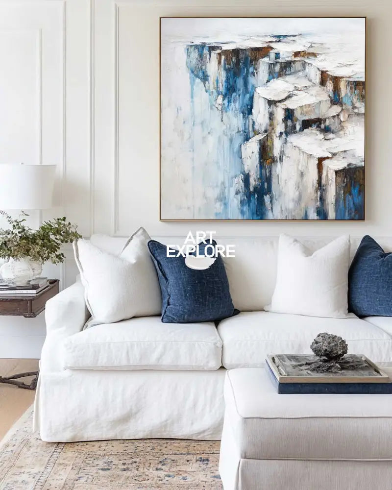 ArtExplore Abstract Sky Landscape Painting – Blue Textured Art for Hallways and Living Rooms