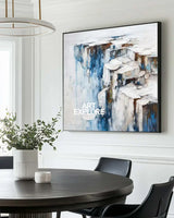 ArtExplore Modern Handmade Blue Wall Art – Tranquil Oil Painting for Large Room Styling