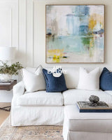 Large Minimalist Blue Landscape Abstract Painting – Tranquil Coastal Sky Home Decor Wall Art