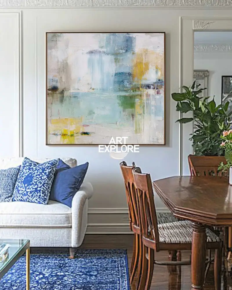 Modern Sky Blue Abstract Texture Painting – Large Coastal Canvas Wall Decor