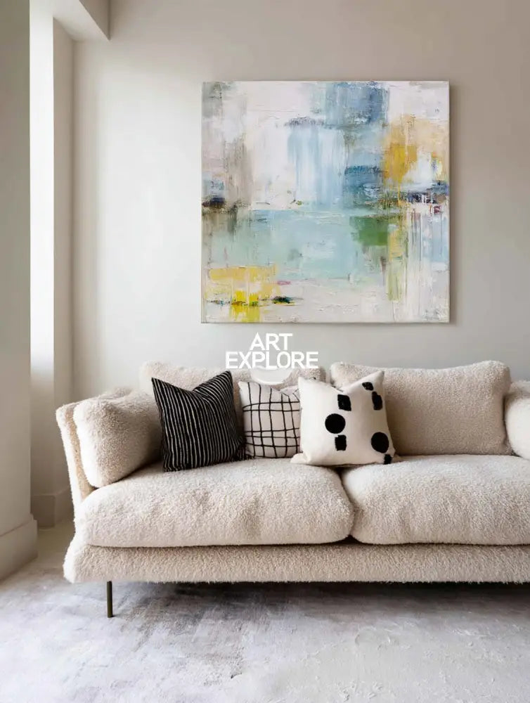 Handmade Tranquil Blue Abstract Painting – Coastal Sky Hues Modern Home Wall Art