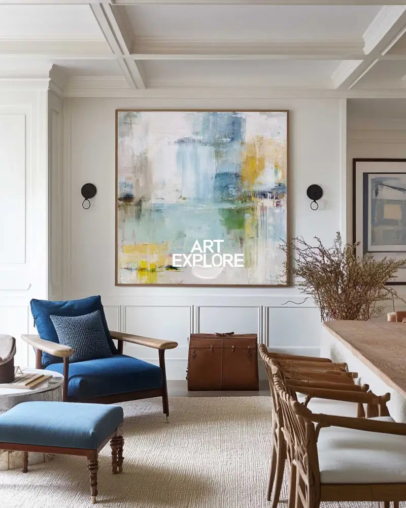 Coastal Blue Abstract Textured Wall Art – Large Sky-Inspired Minimalist Canvas Painting