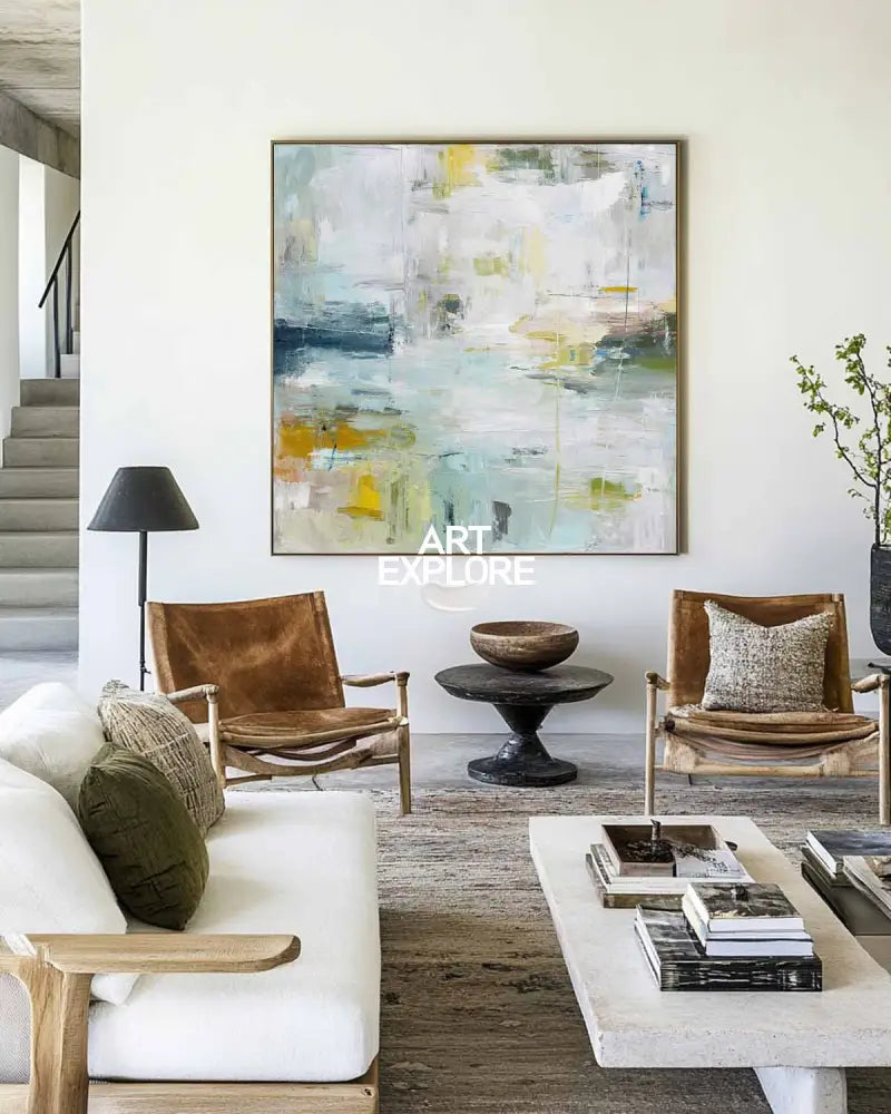 Minimalist Coastal Abstract Canvas Art – Textured Sky Tone Wall Decor