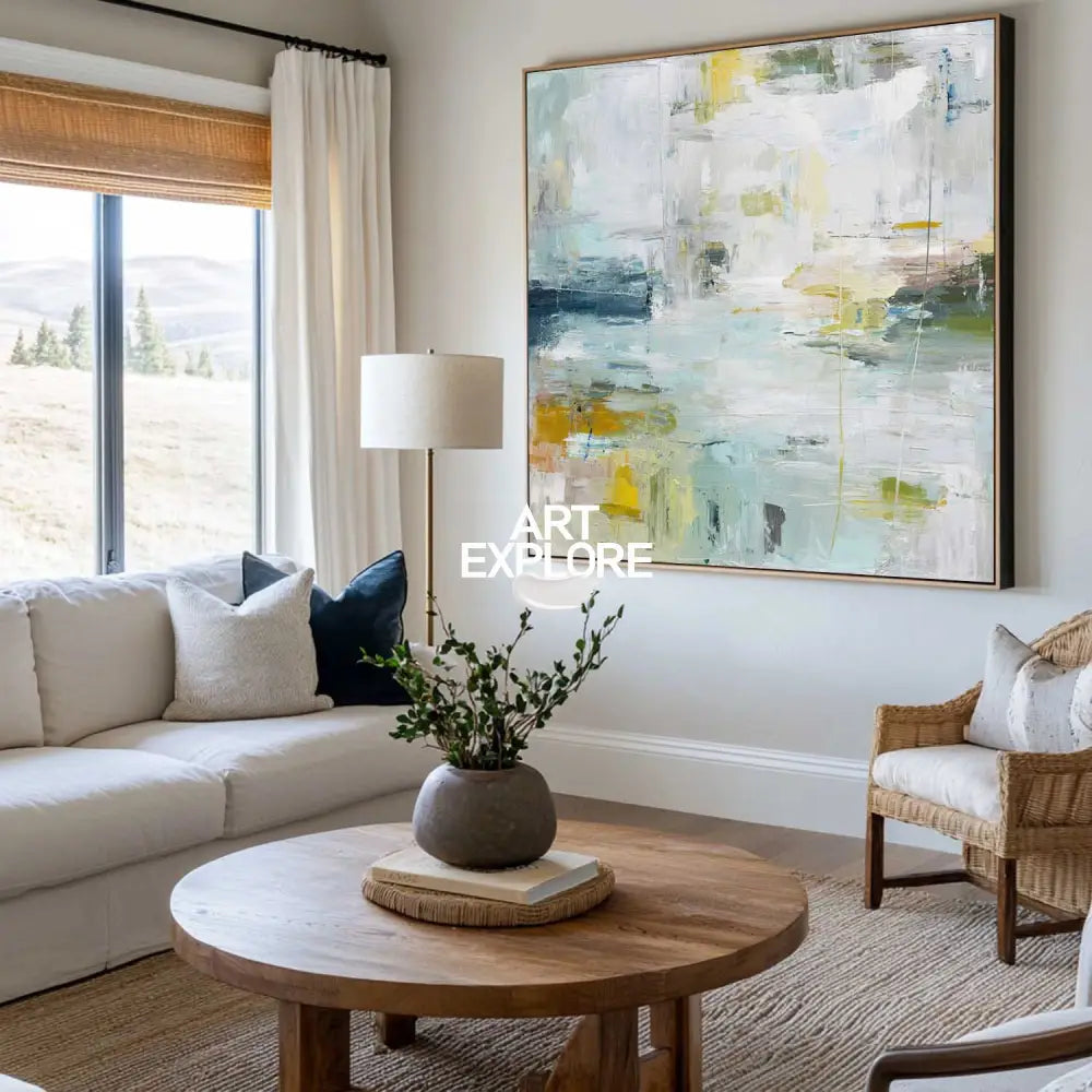 Tranquil Coastal Sky Abstract Painting – Handmade Modern Home Decor