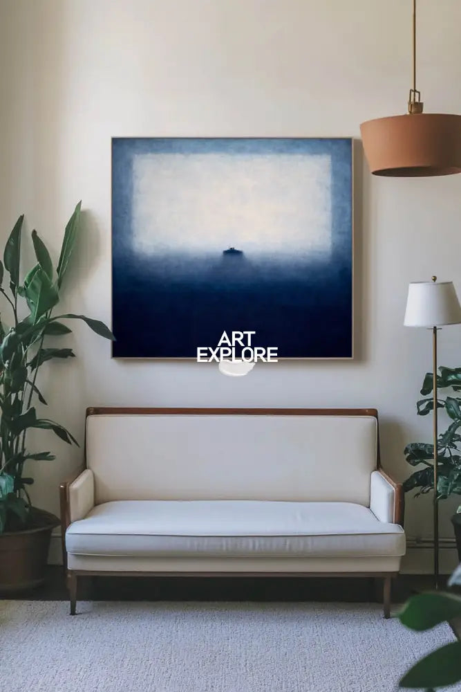 Large Vertical Blue Wabi-Sabi Art – Textured Canvas Painting for Hotel Decor | ArtExplore