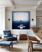 Blue Abstract Oil Painting – Large Wabi-Sabi Canvas Art for Dining Room Decor | ArtExplore