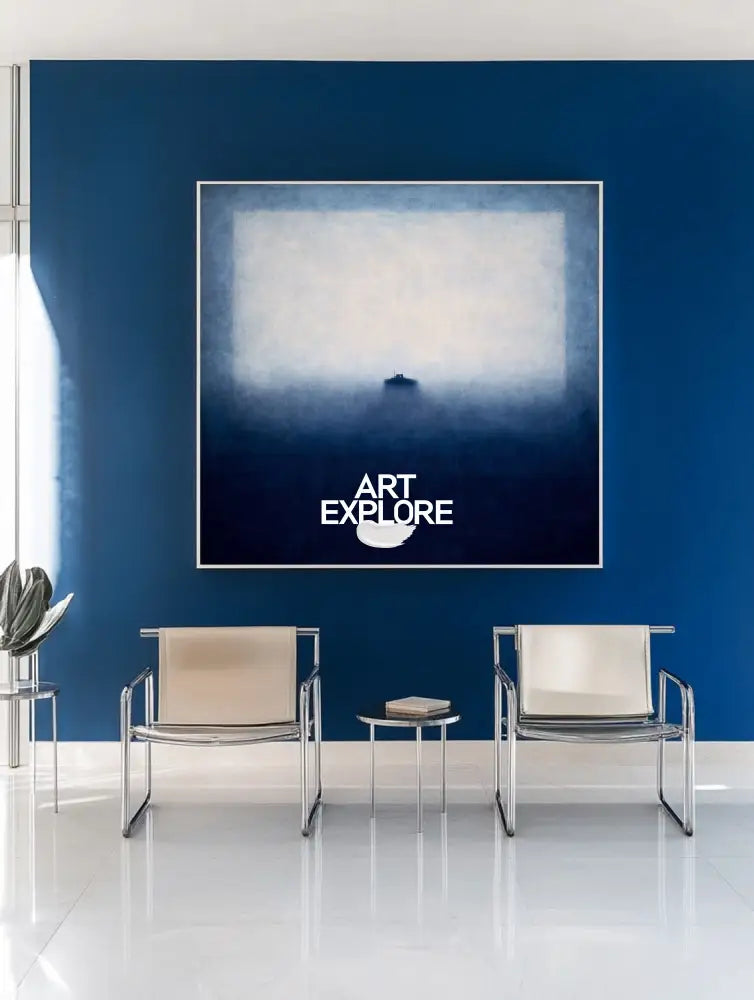 Large Blue Abstract Wall Art – Vertical Minimalist Canvas Painting for Home Decor | ArtExplore