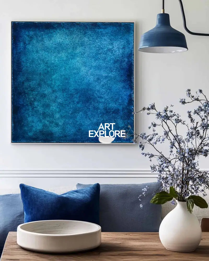 Modern Abstract Canvas Painting in Deep Blue – Large Vertical Wall Decor | ArtExplore