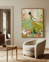 Abstract Wall Painting Art Of Dancing Girl ,African Girl Ballerina Dancing,Green Figure Decorative Painting