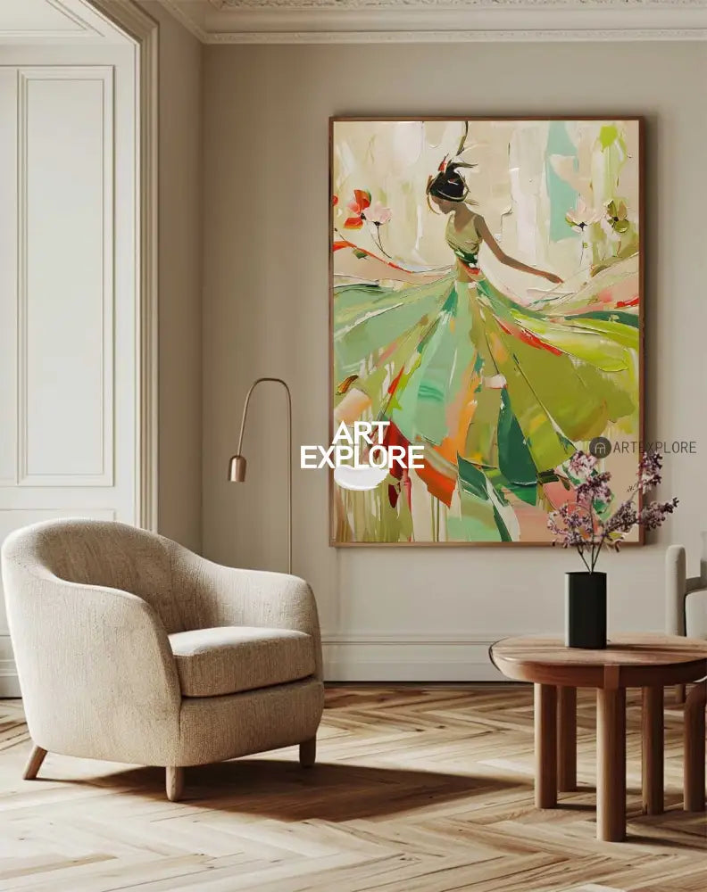 Green Painting Of Dancing Girl African Ballerina Dancing Wall Art Abstract Texture Wall Art For Sale