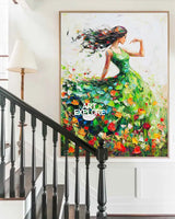 Large Green Painting Of Dancing Girl Ballerina Dancing Wall Art Large Green Texture Wall Paintings