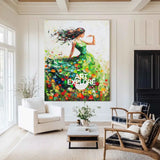 Large Green Painting Of Dancing Girl Ballerina Dancing Wall Art Large Green Texture Wall Paintings