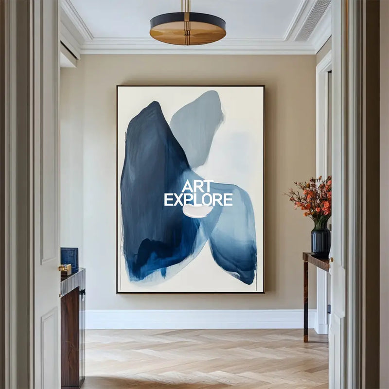 Modern Blue White Abstract Canvas Art Blue Minimalist Wall Painting Large Blue Wall Art For Sale