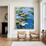 Blue Lotus Wall Art Painting Lage Water Lily Impressionist Painting Blue Texture Wall Art for Sale