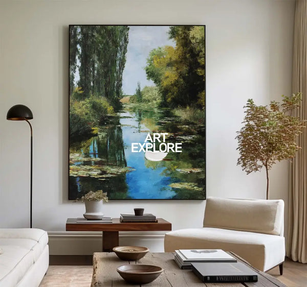 Large Green Swamp Landscape Wall Art Lake Impressionist Painting Texture Landscape Wall Art