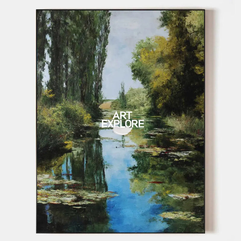 Large Green Swamp Landscape Wall Art Lake Impressionist Painting Texture Landscape Wall Art