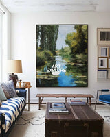 Large Green Swamp Landscape Wall Art Lake Impressionist Painting Texture Landscape Wall Art