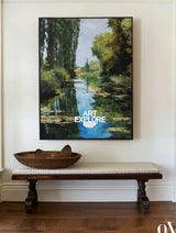 Large Green Swamp Landscape Wall Art Lake Impressionist Painting Texture Landscape Wall Art