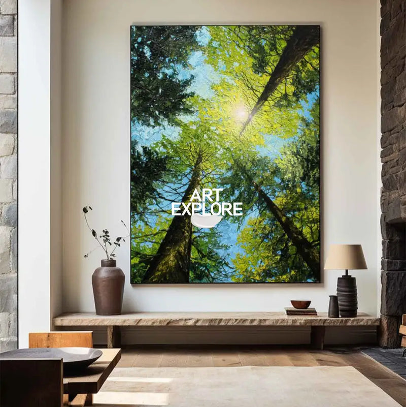 Large Green Textured Forest Oil Painting Modern Green Treetop Wall Art Green Abstract Painting