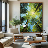 Large Green Textured Forest Oil Painting Modern Green Treetop Wall Art Green Abstract Painting