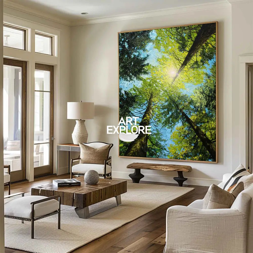 Large Green Textured Forest Oil Painting Modern Green Treetop Wall Art Green Abstract Painting