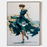 Large Green Painting Of Woman in Green Dress Handmade Oil Painting, ArtExplore Handmade Abstract Art