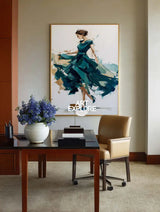 Large Green Painting Of Woman in Green Dress Handmade Oil Painting, ArtExplore Handmade Abstract Art