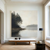 Large Lake Scenery Painting Textured Landscape Lake Canvas Wall Art Black White Painting For Sale