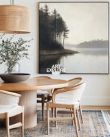 Large Lake Scenery Painting Textured Landscape Lake Canvas Wall Art Black White Painting For Sale