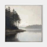 Large Lake Scenery Painting Textured Landscape Lake Canvas Wall Art Black White Painting For Sale