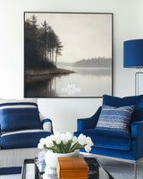 Large Lake Scenery Painting Textured Landscape Lake Canvas Wall Art Black White Painting For Sale