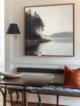 Large Lake Scenery Painting Textured Landscape Lake Canvas Wall Art Black White Painting For Sale